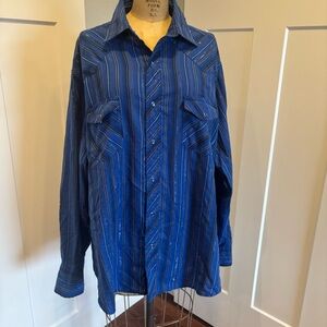 Wrangler- VTG SZ XL Men's Pearl Snap Blue Striped Sparkle Shirt